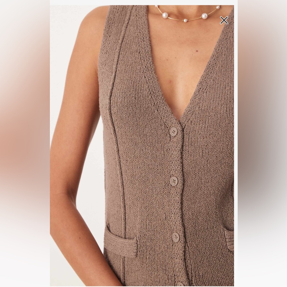 ASOS DESIGN 2 piece matching SET taupe tan brown knit button vest & pants - Picture 7 of 12
